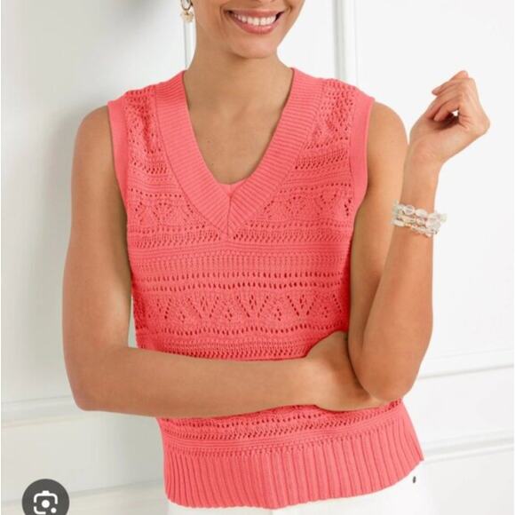 Talbots Jackets & Blazers - New Talbots Sleeveless Mixed Stitch Sweater Vest sz XL Coral Pink Classic Preppy